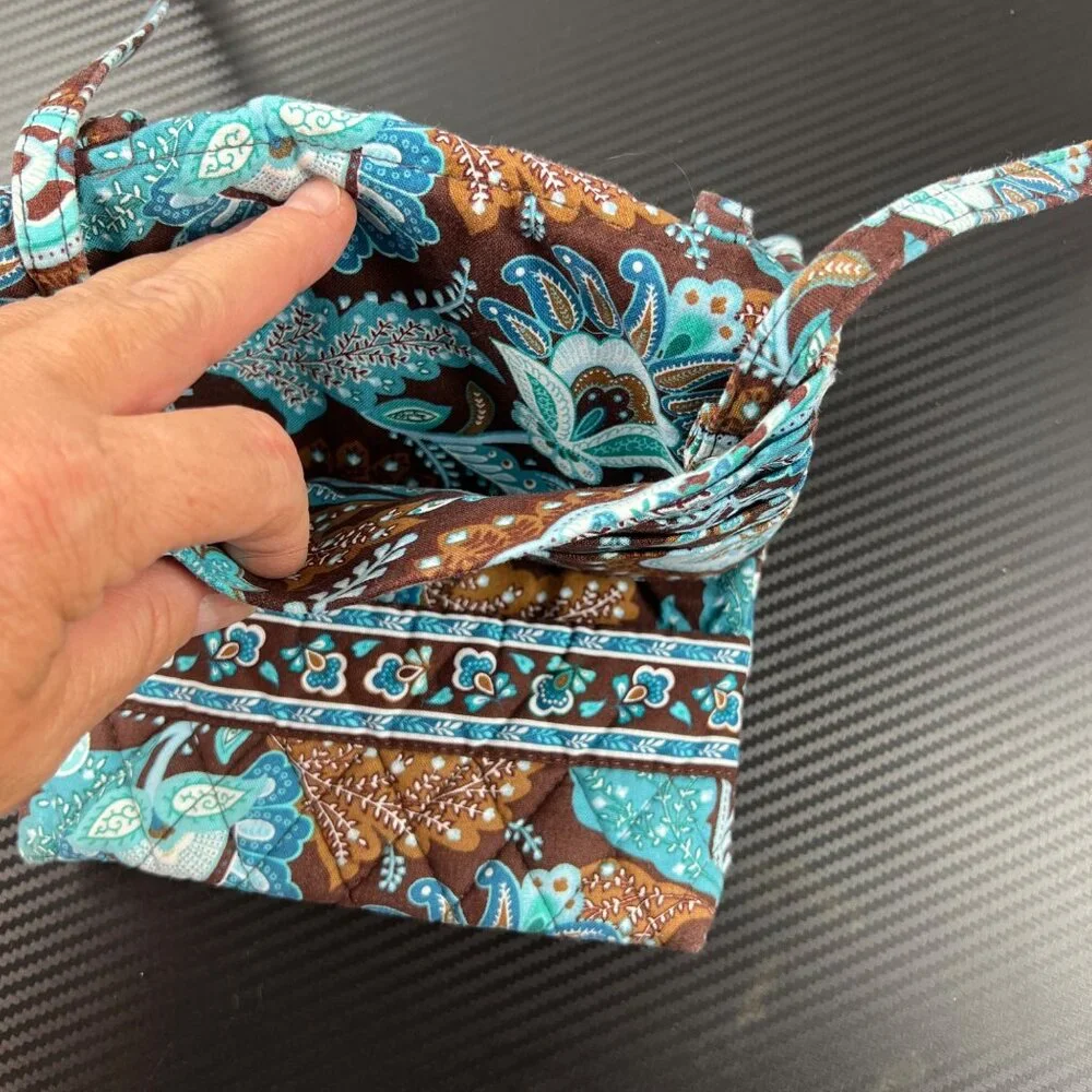 Vera Bradley Java Brown Blue Retired TriFold Wallet Crossbody Wristlet Purse